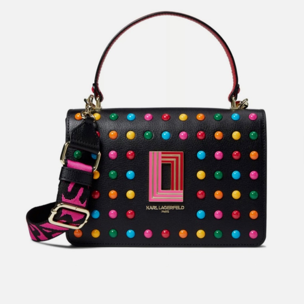 Karl Lagerfeld Black Crossbody Bag with Vibrant Studs